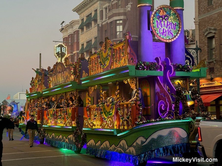 Parade float with mardi gras theme 