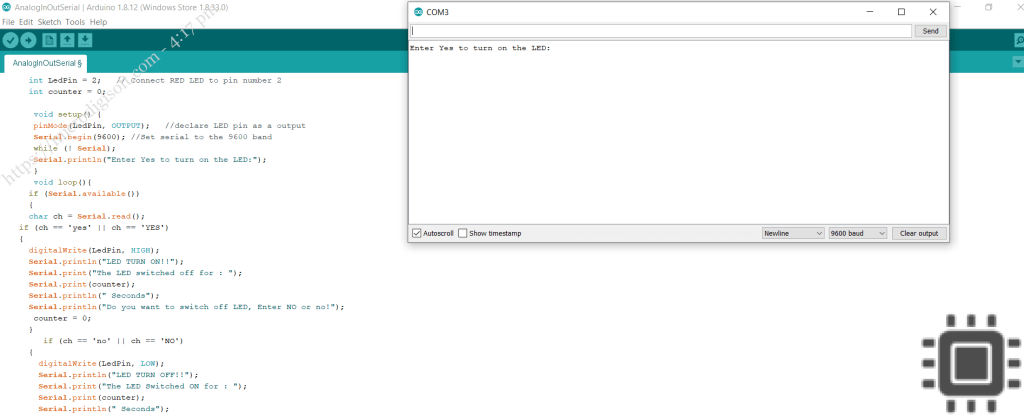 Controlling a LED using Arduino serial monitor