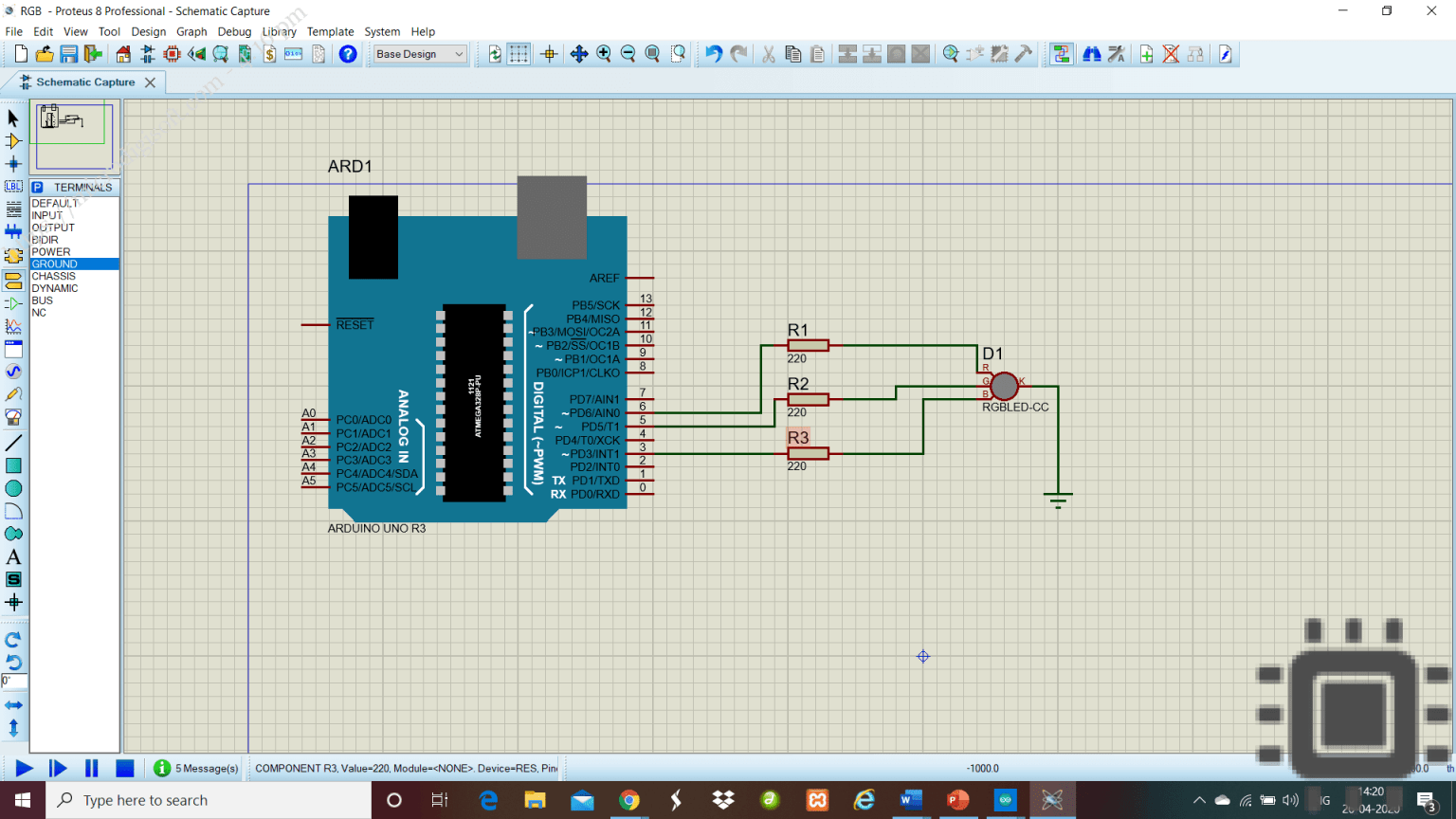 RGB LED with Arduino in proteus software