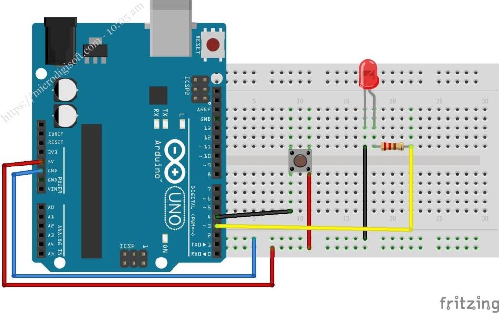 How to Use a Push Button & LED with Arduino image.