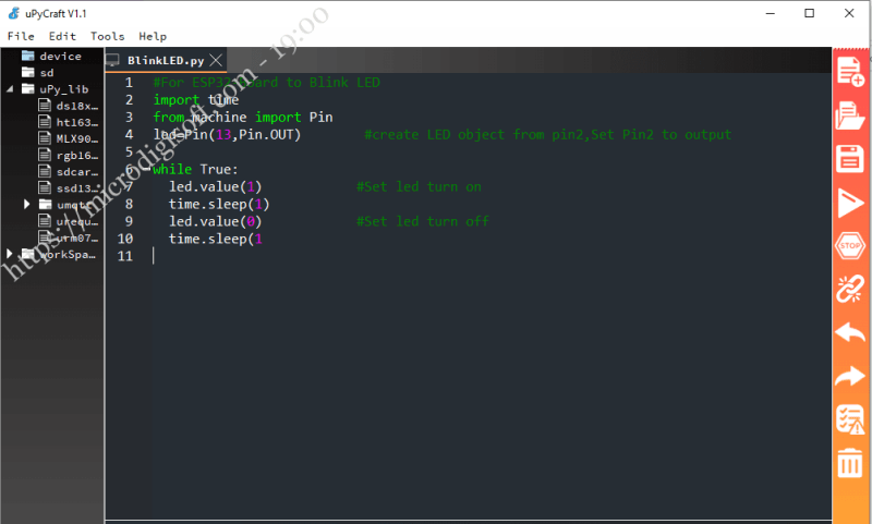 Programming ESP32-ESP8266 GPIO's using MicroPython-Blinking LED