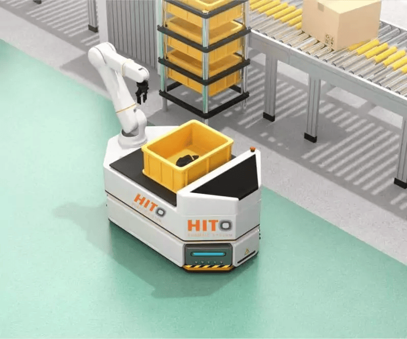 Automated robot with yellow container - Industrial Battery Charging Systems
