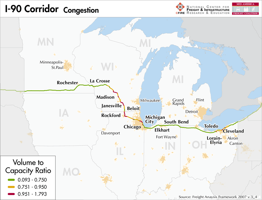 Us Map Of Interstate 90 How To Get To I 90 Exit 170A US 42 W 25th St Congestion I90 