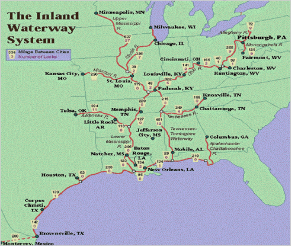 Us Inland Waterway System Map Changes In The Mississippi River System 