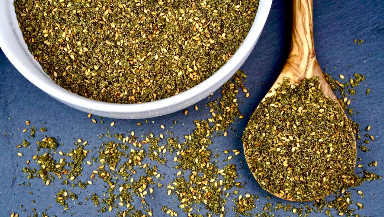 Fresh Zaatar (Za'atar) spice blend in a bowl, ready for cooking and recipes