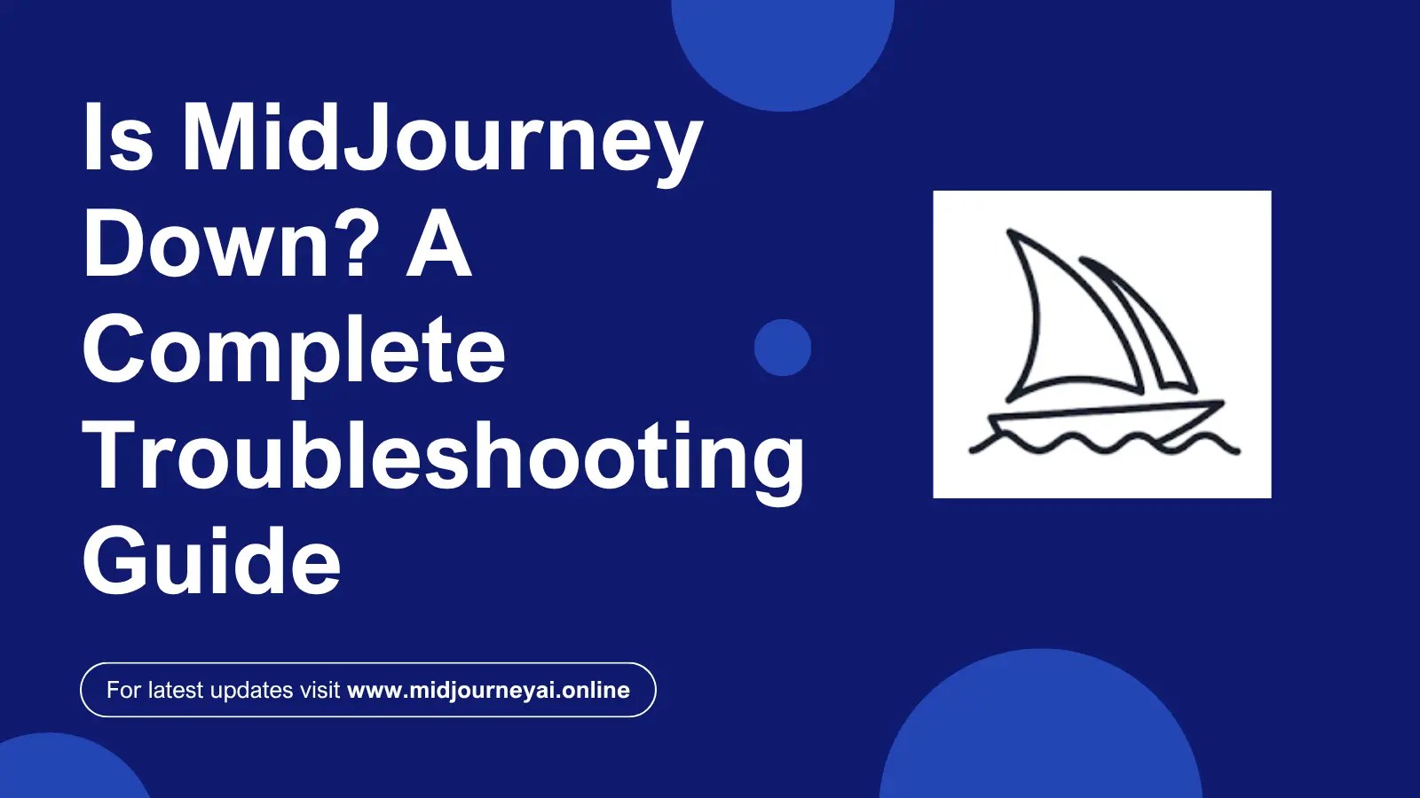 Feature Image with text about "Is Midjourney down?" with Midjourney logo on it