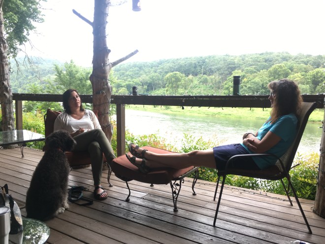 Relaxing on the Cedarwood Lodge deck overlooking the White River