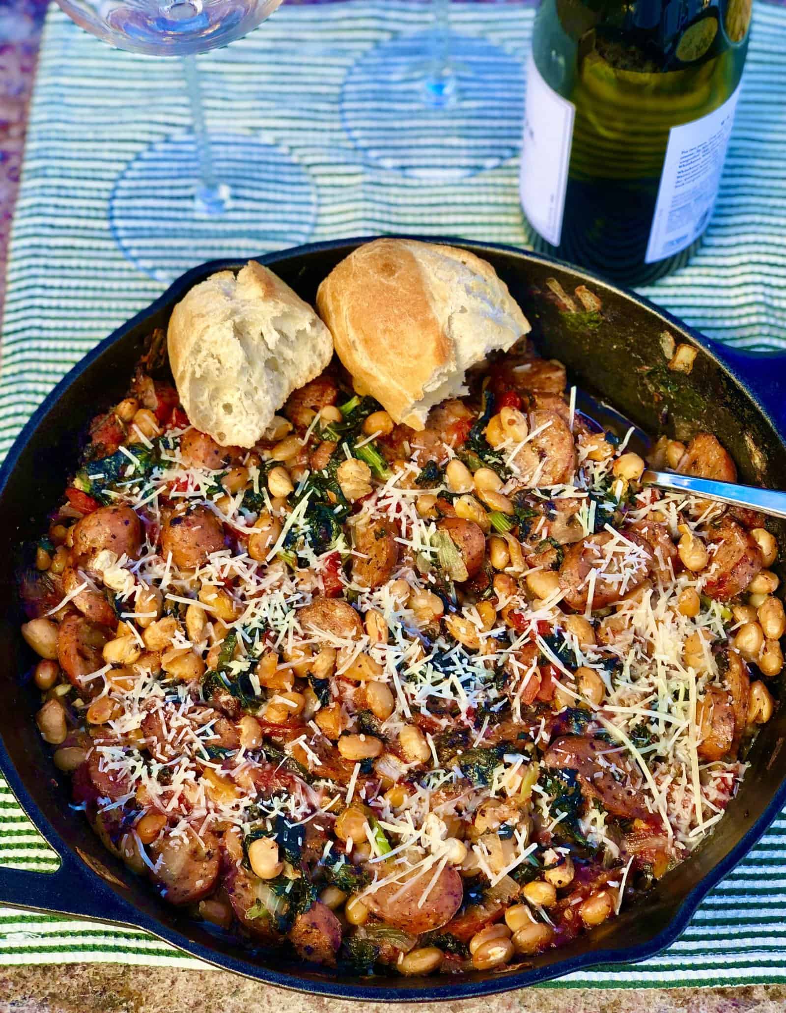 Rustic Chicken Sausage and White Bean Skillet Bake