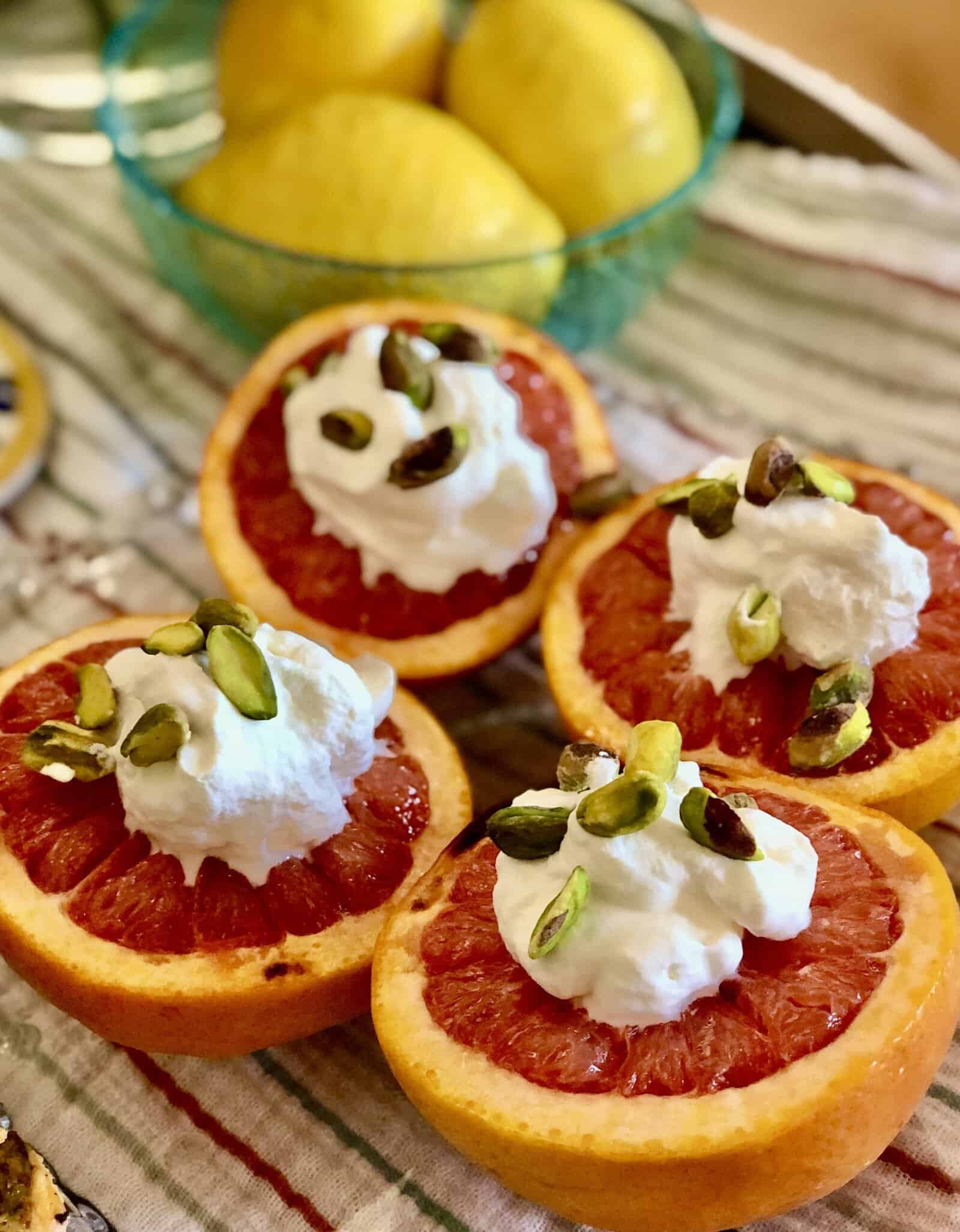 Honeyed Roast Grapefruit with Whipped Cream