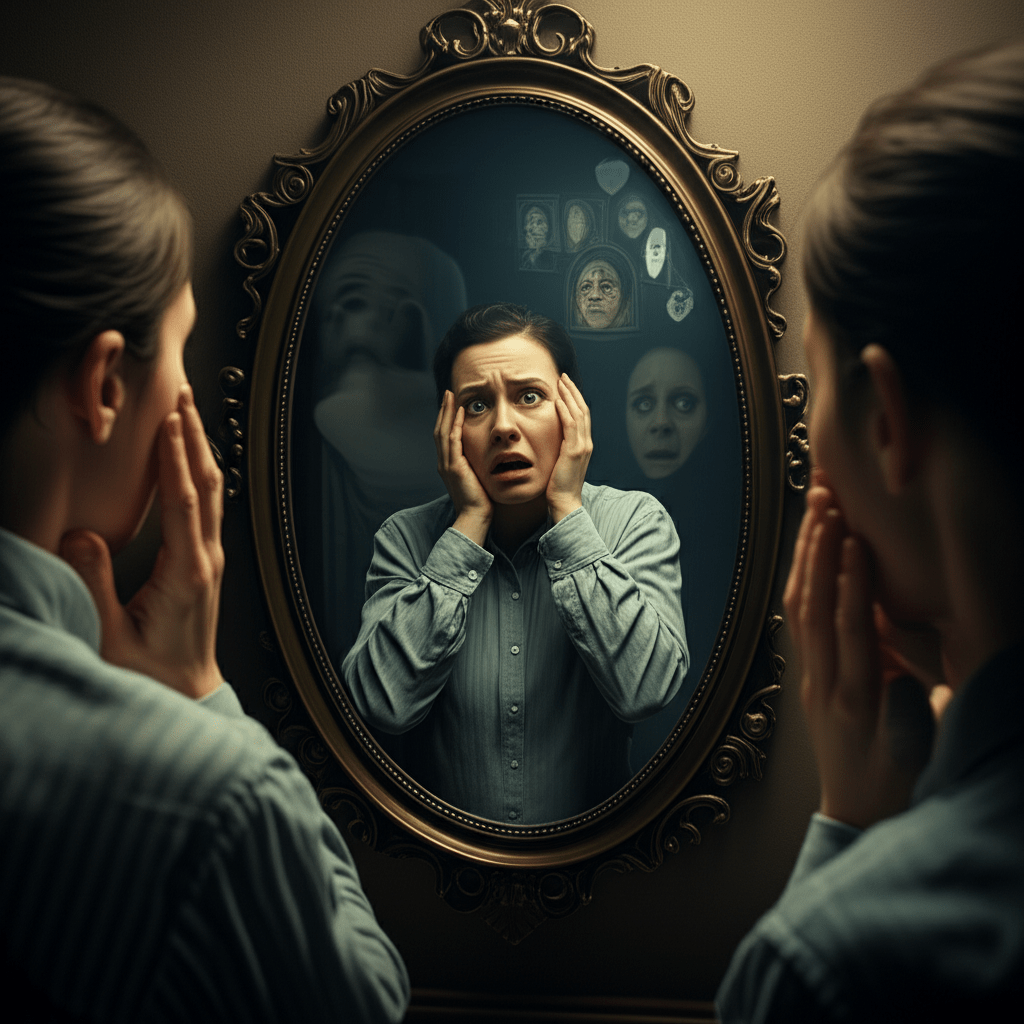 Generate a high-quality, relevant image prompt for an article about: Insidious Reflection Knows Your