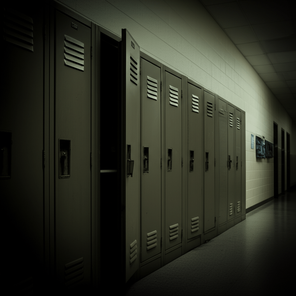 Generate a high-quality, relevant image prompt for an article about: Shadowy Locker: A Killer’s Grim