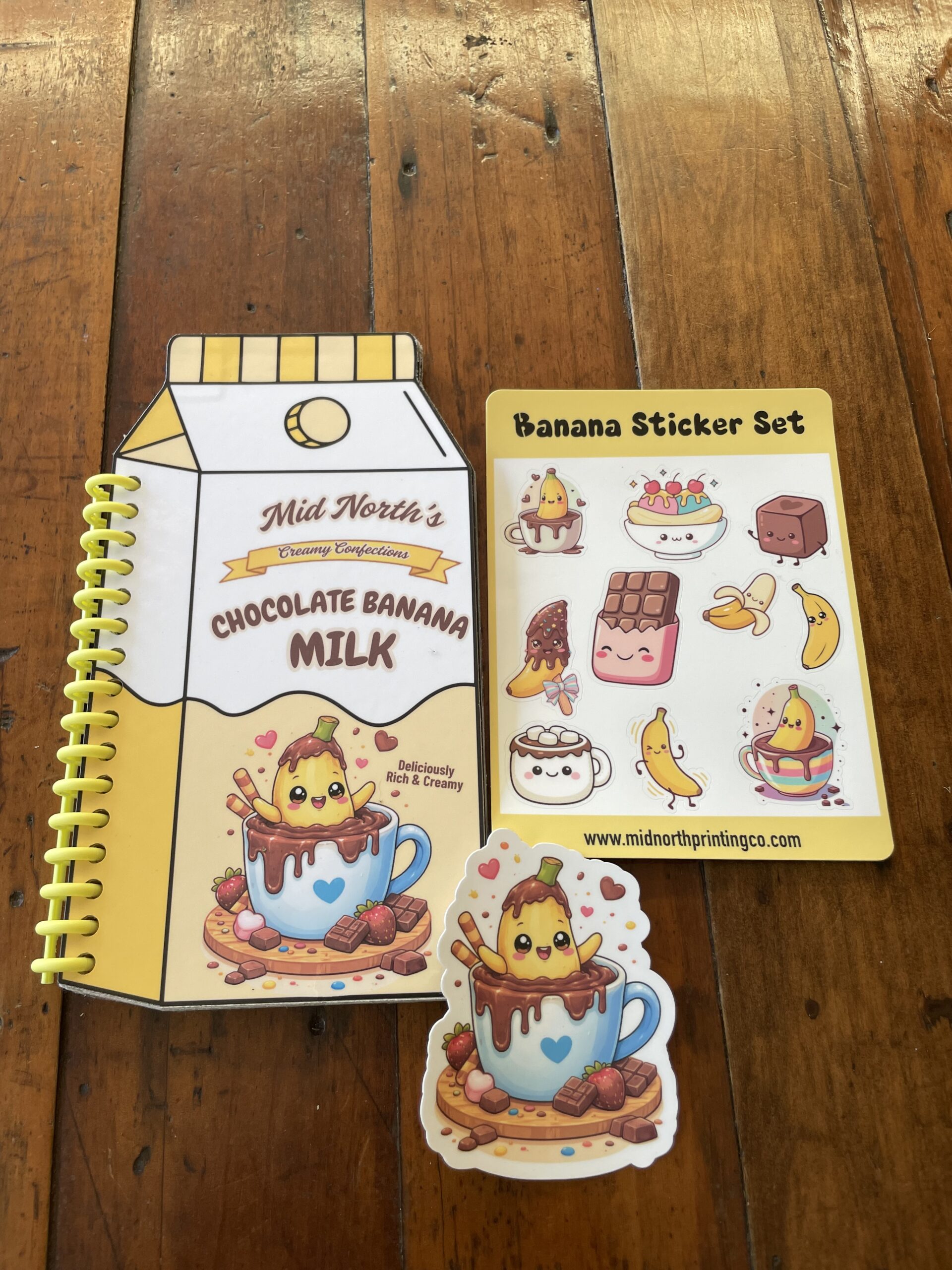 Chocolate Banana Milk Carton Notebook & Sticker Set