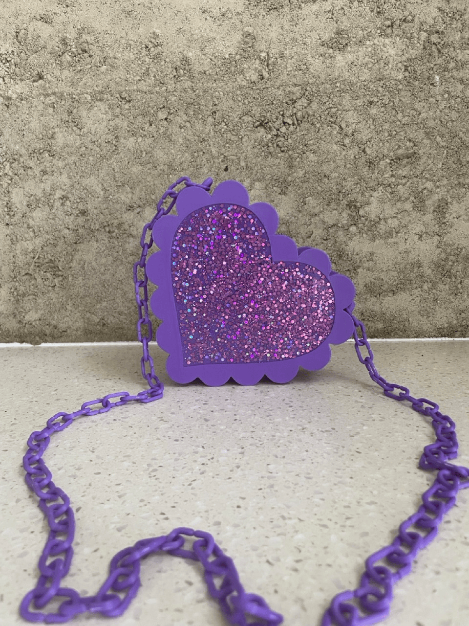 Purple Glitter Scalloped Heart Crossbody Handbag