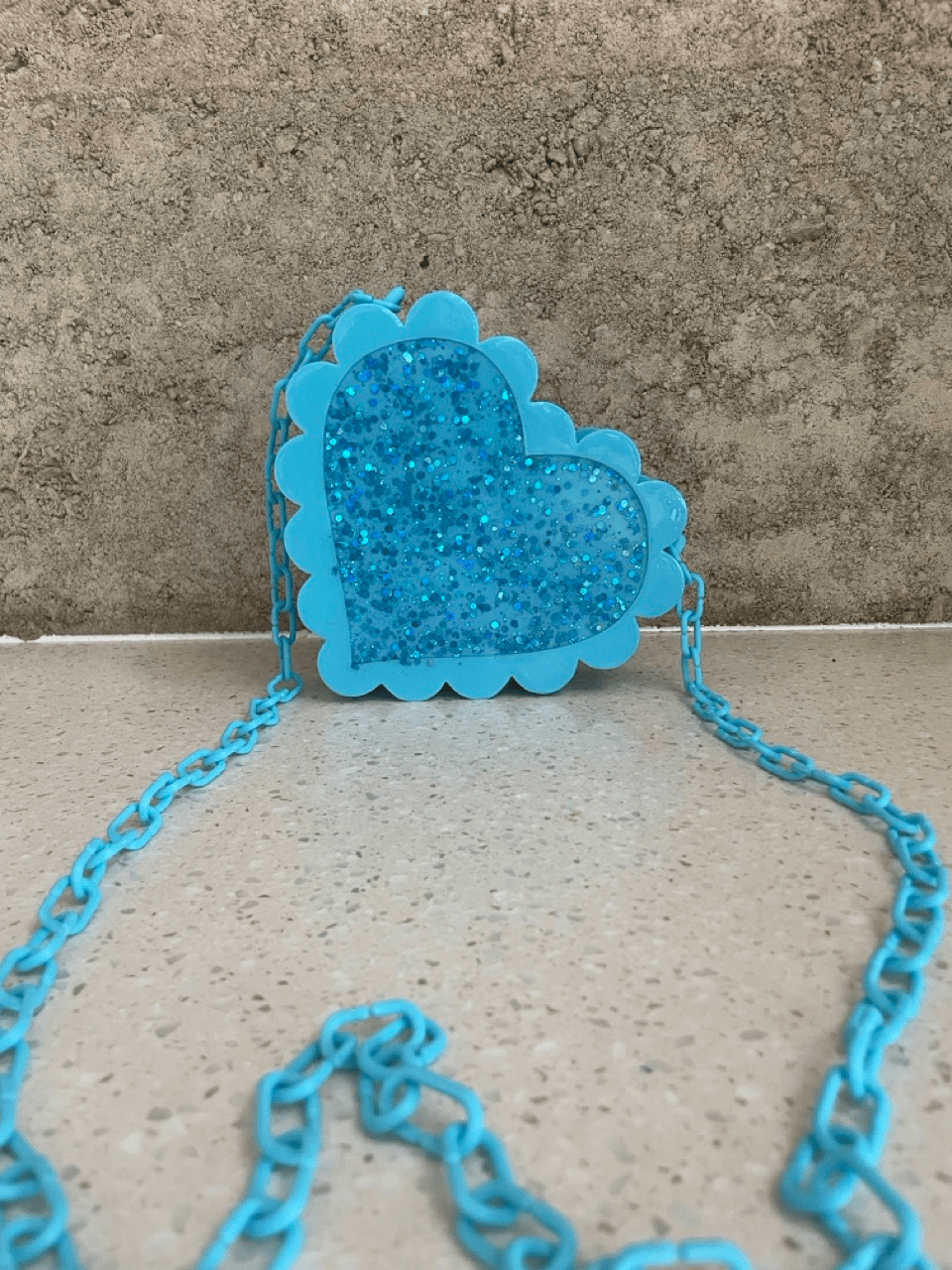Blue Glitter Scalloped Heart Crossbody Handbag