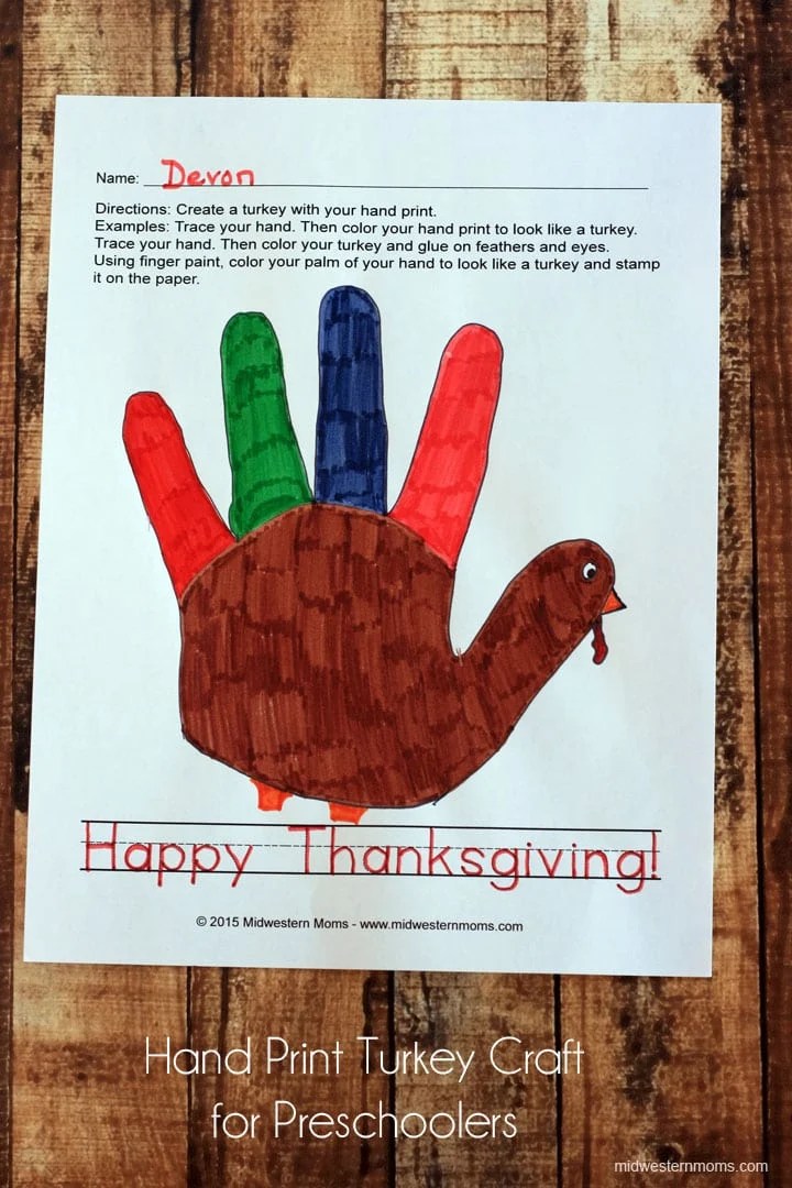 Entertain your toddlers and preschoolers with these craft ideas! Handprint Turkey Craft