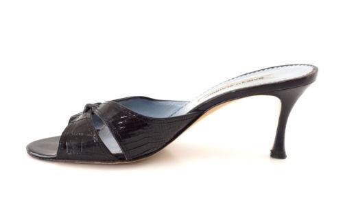 MANOLO BLAHNIK ブラックミュール　39 Manolo Blahnik Shoe Black Crocodile Criss Cross Mule 39 / 9