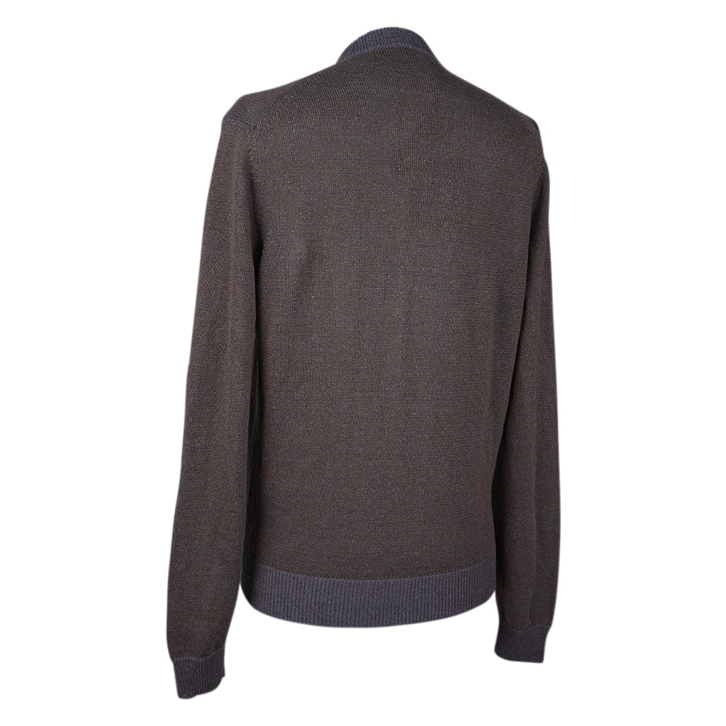 Loro Piana Men's Greenwich Cardigan Heathered Blue / Taupe Silk