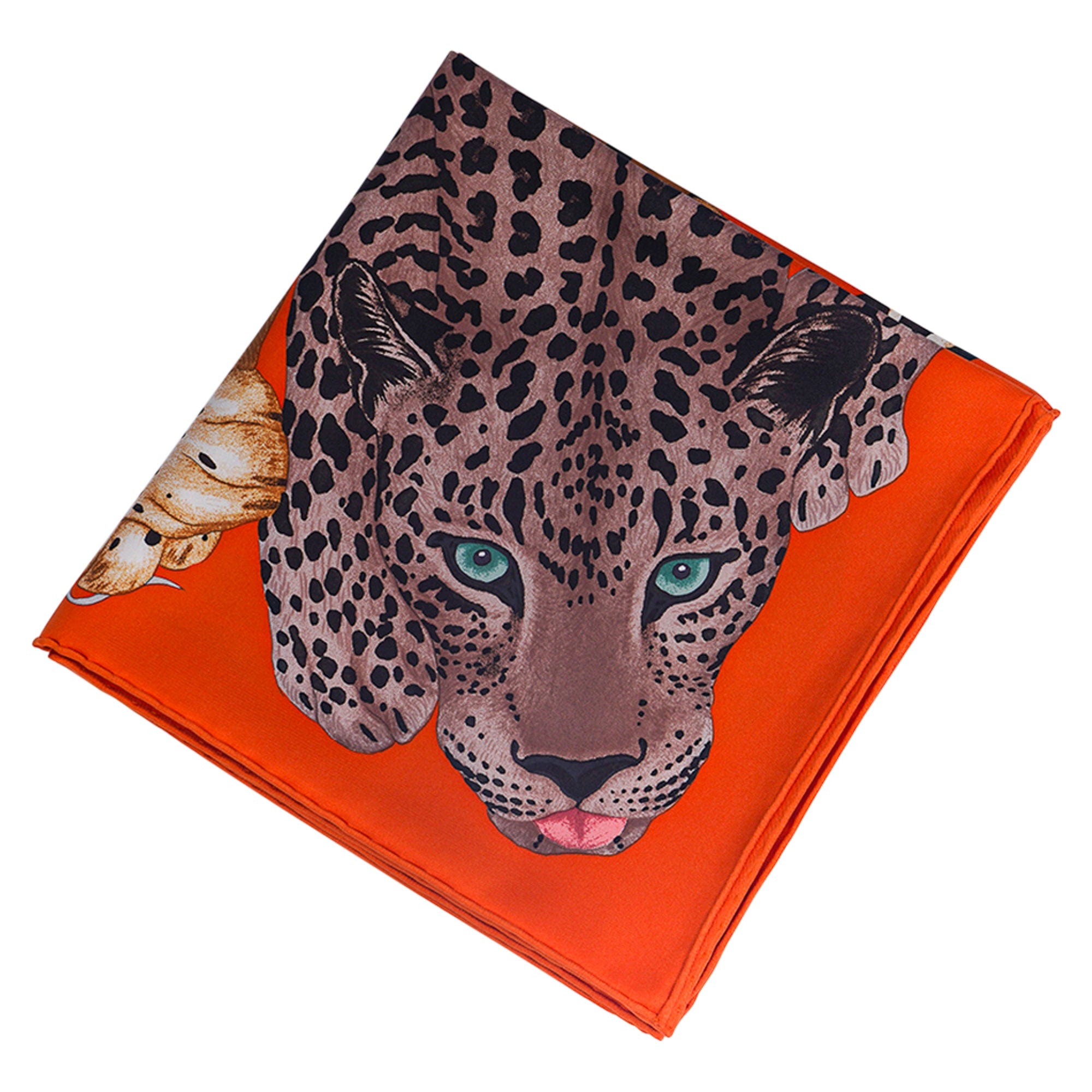 Hermes Lazy Leopardesses Silk Scarf 90 Potiron Brun and Miel