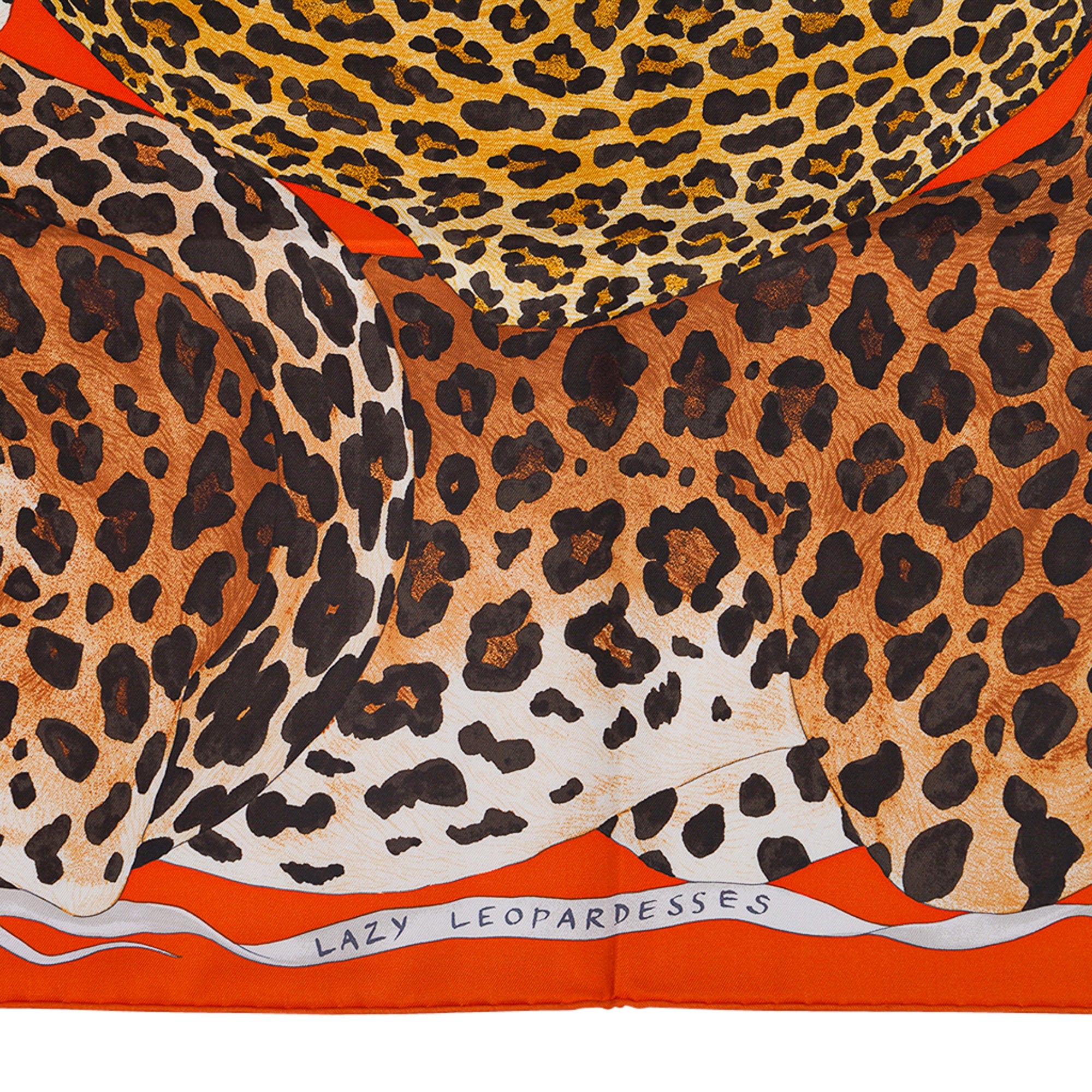 Hermes Lazy Leopardesses Silk Scarf 90 Potiron Brun and Miel
