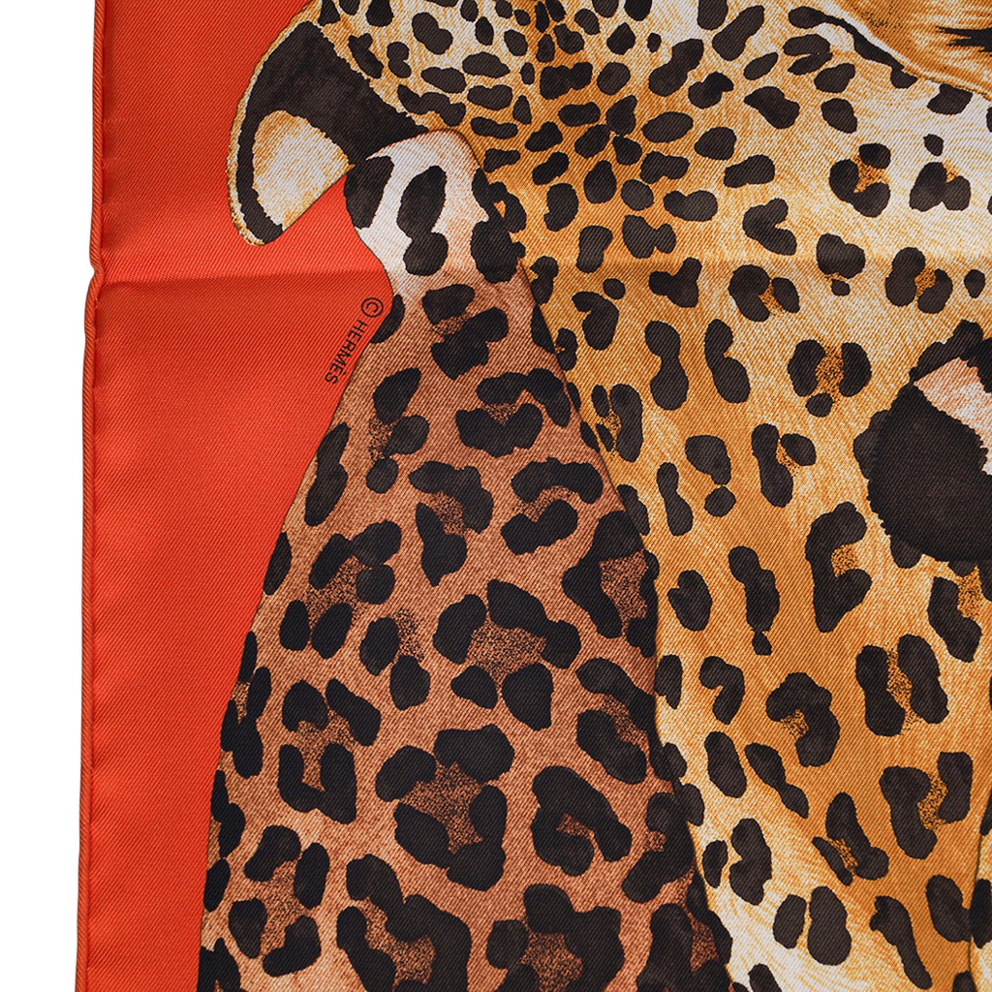 Hermès Lazy Leopardesses Scarf 90 Potiron Brun and Miel
