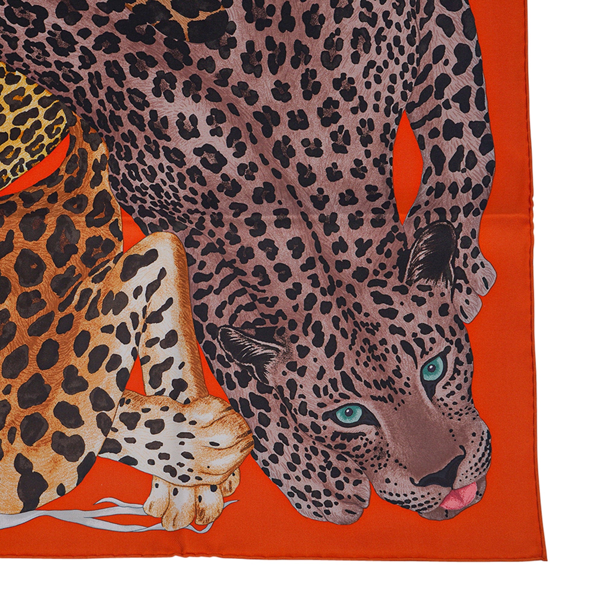 Hermès Lazy Leopardesses Scarf 90 Potiron Brun and Miel