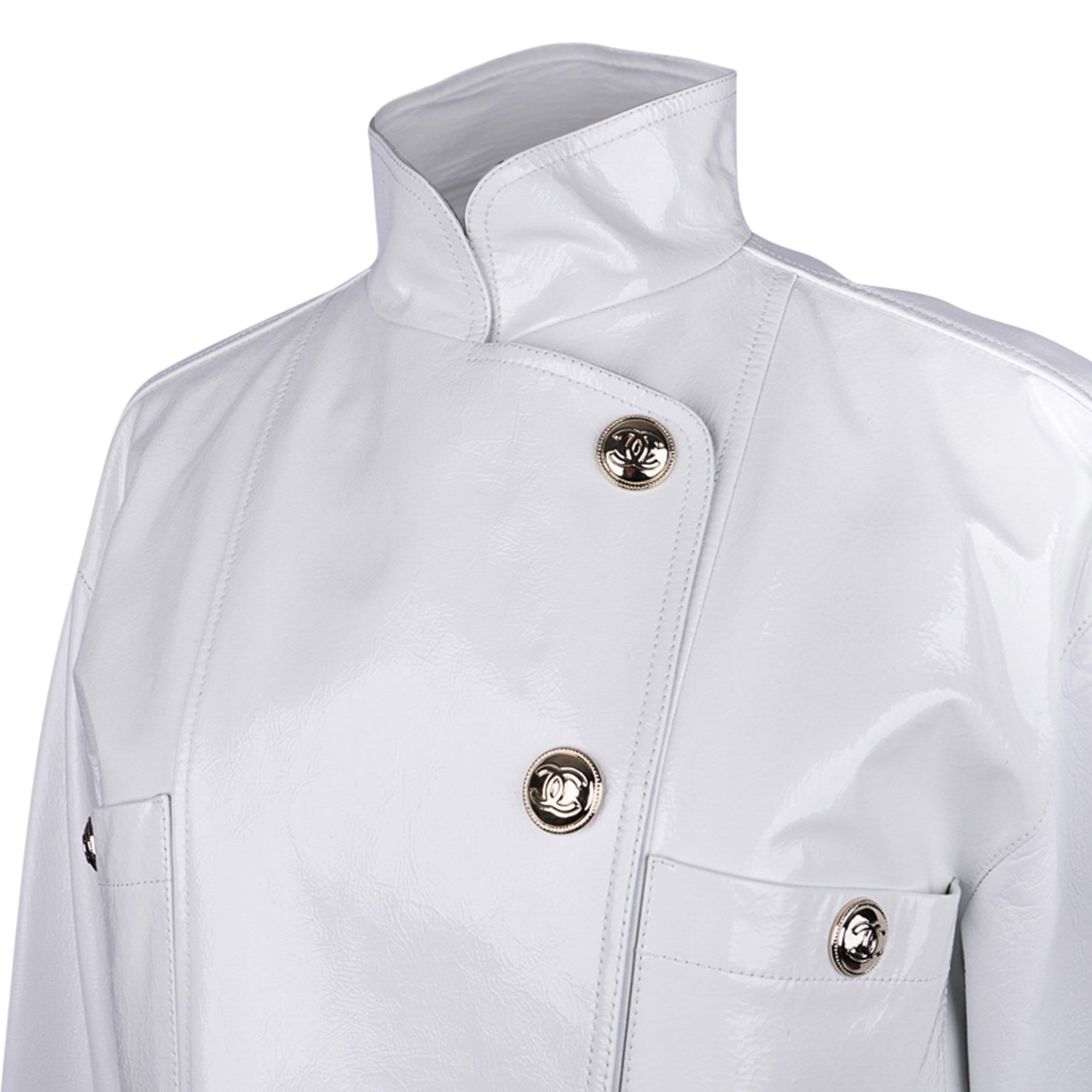 Chanel 2020-21FW Jacket White Patent Leather Short Biker Style 36