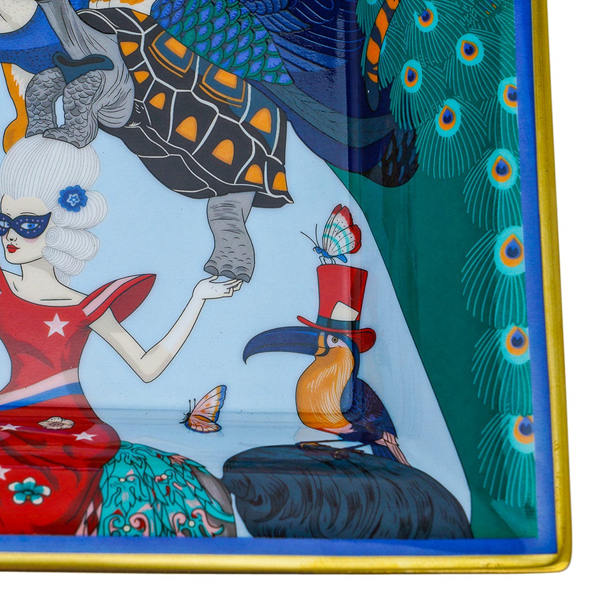 Hermès Story Change Tray – Bleu/Gris Porcelain with Gold Trim