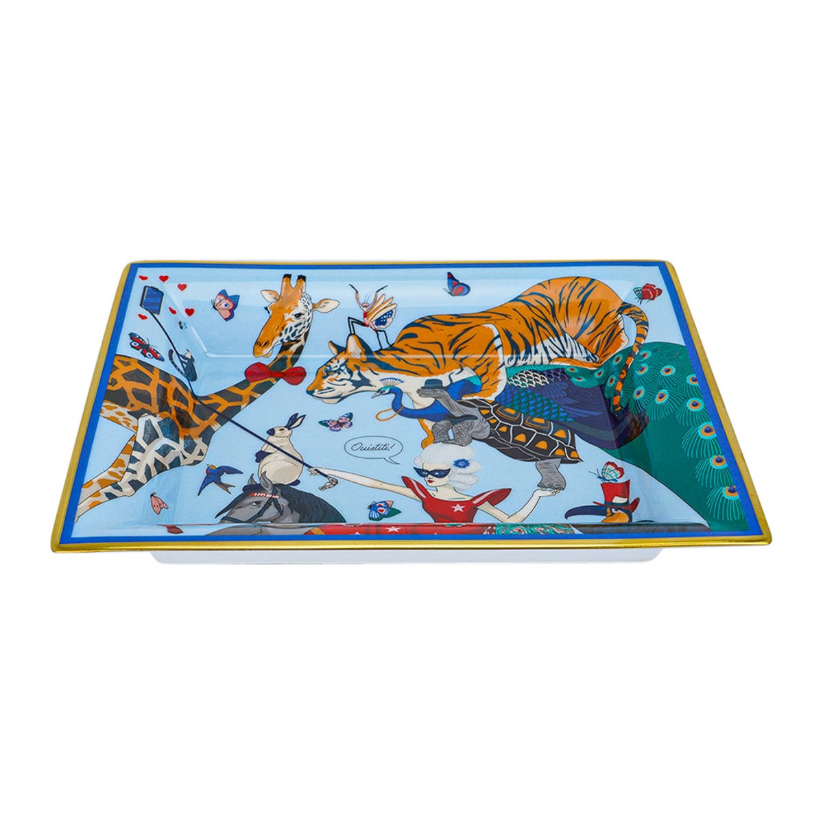 Hermès Story Change Tray – Bleu/Gris Porcelain with Gold Trim