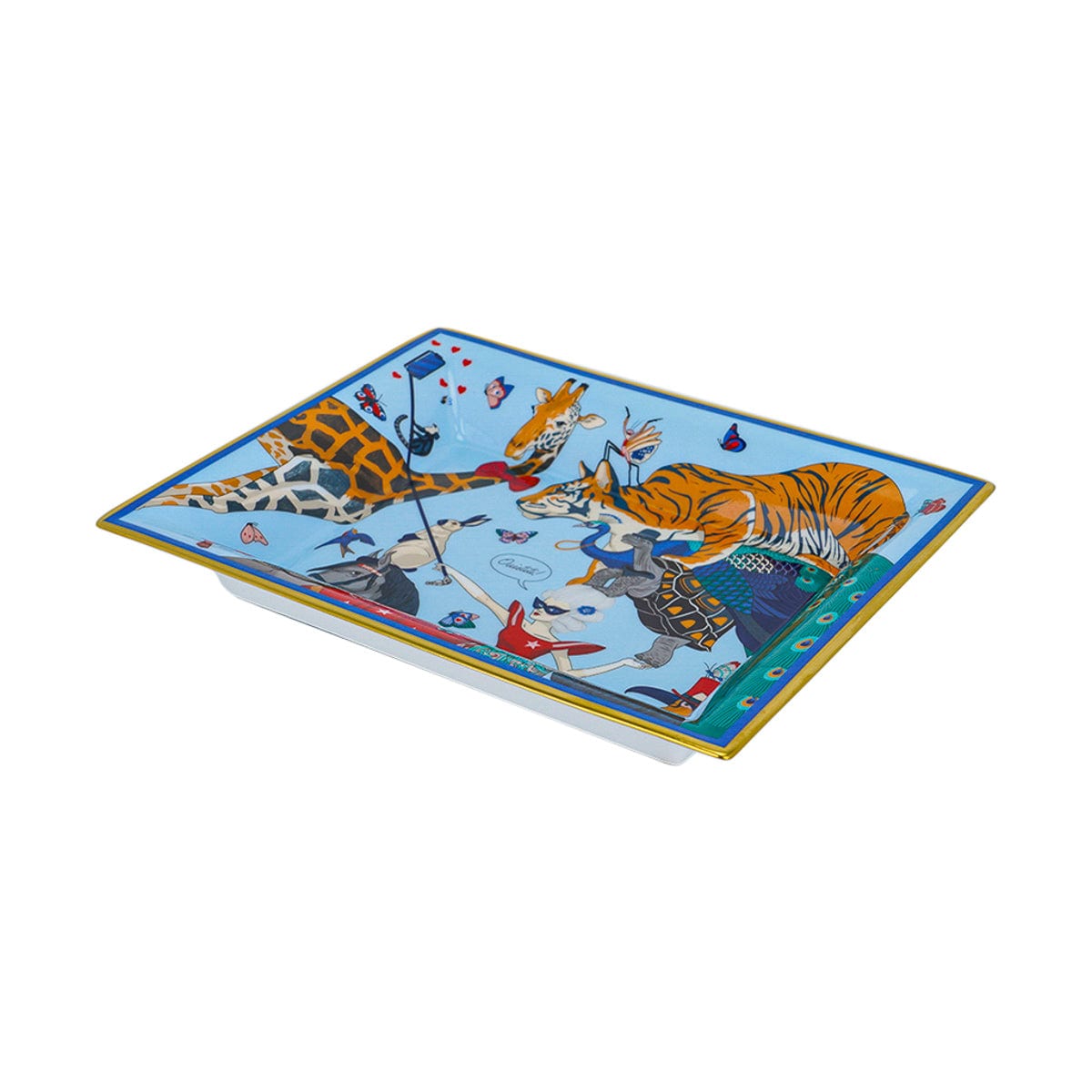 Hermès Story Change Tray – Bleu/Gris Porcelain with Gold Trim
