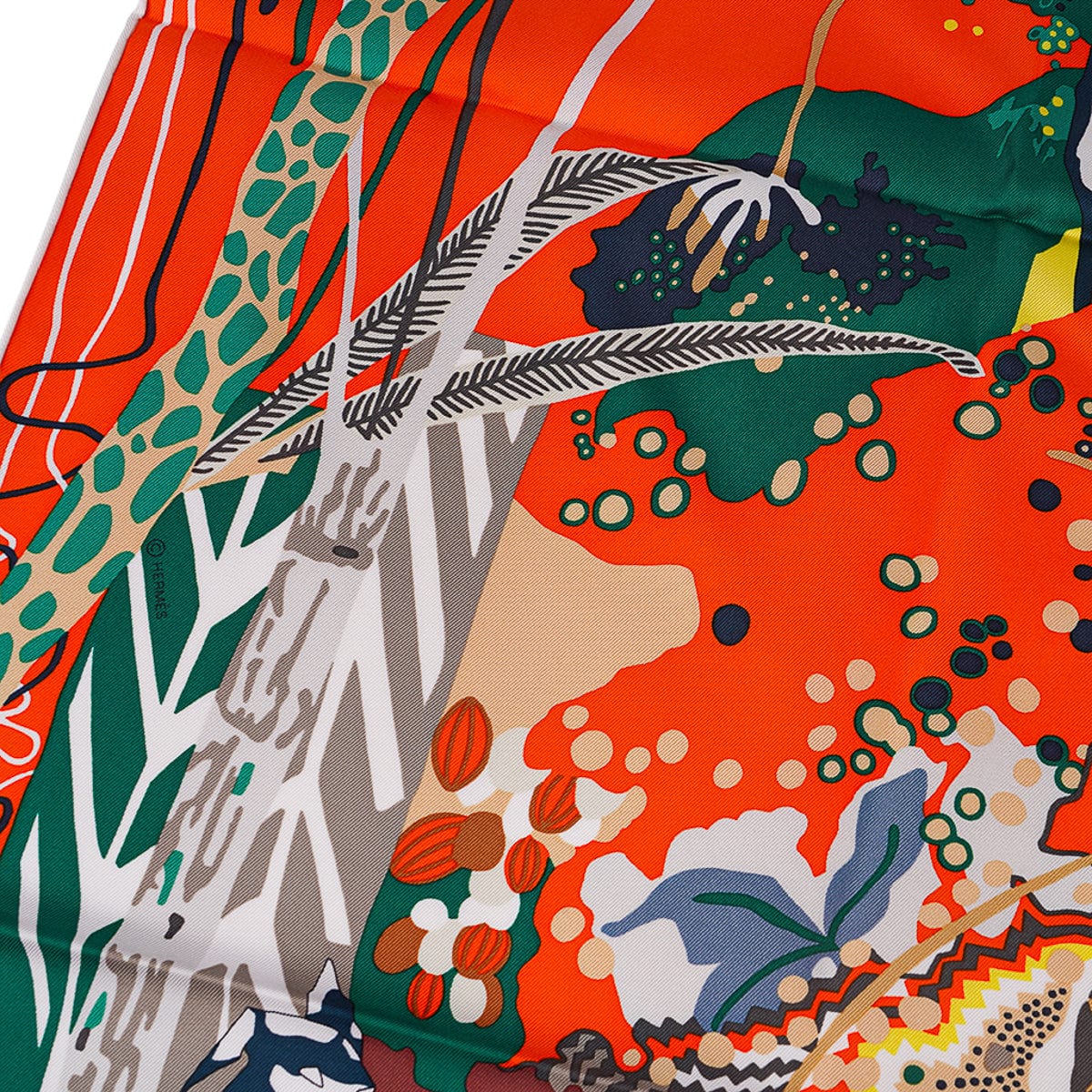Hermes En Liberte! Silk Scarf 90 Orange Vert and Blanc | Mightychic