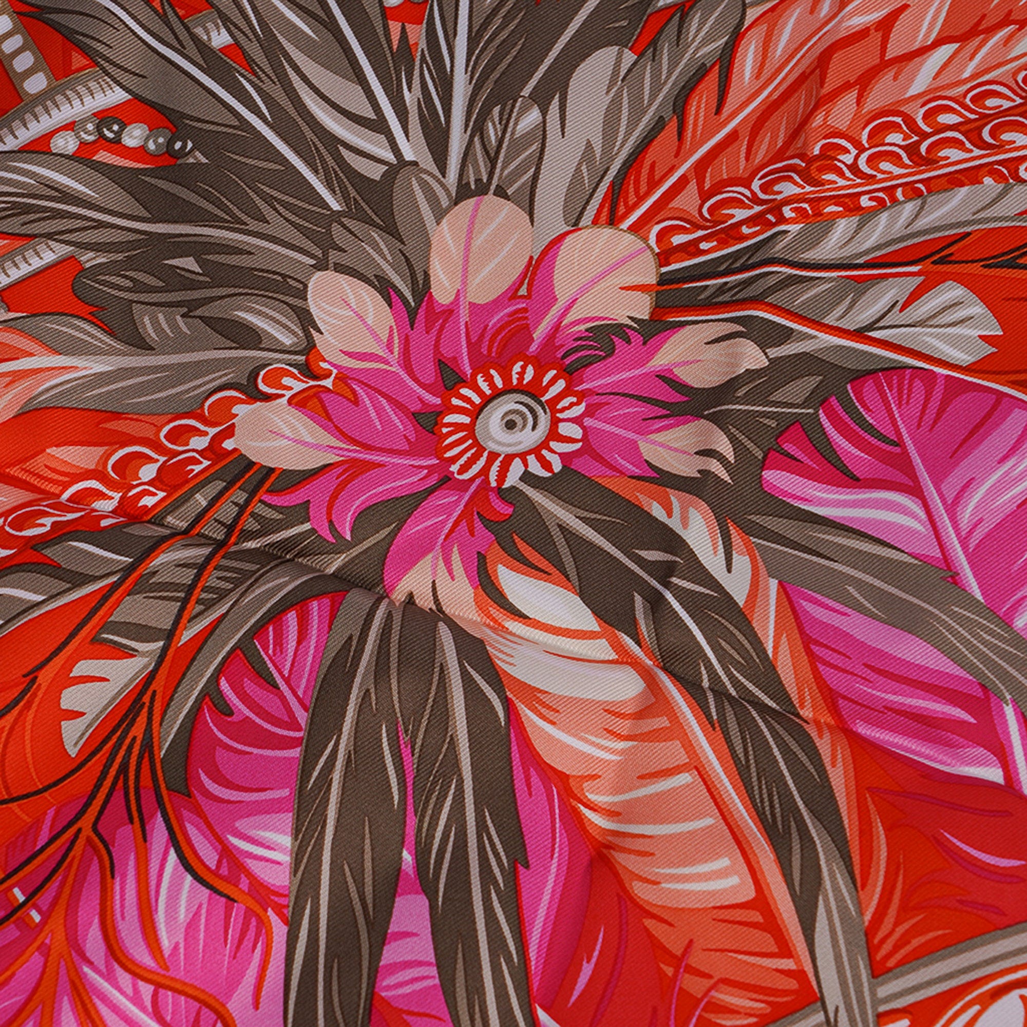 Hermes Danse Pacifique Silk Scarf 90 Orange and Rose Vif | Mightychic