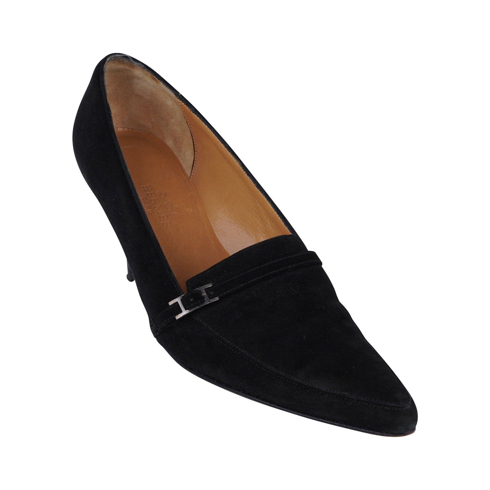 Hermes Shoe Vintage Black Suede Pump H Buckle 37 / 7 | Mightychic