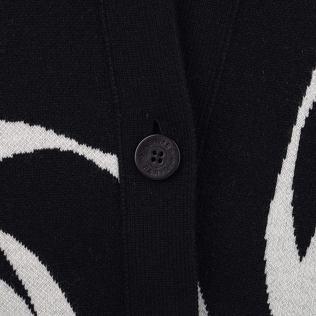 Hermes Cardigan Coat Promenade du Matin Black / White Cashmere 34