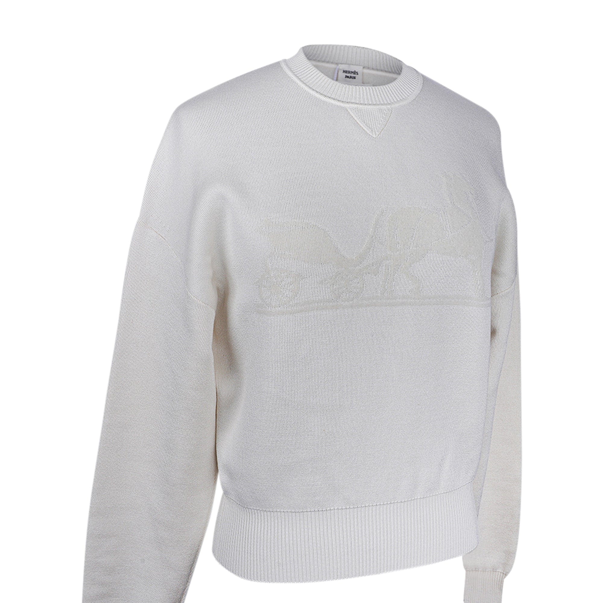 HERMES ニット ホワイト Hermes Sweater Ex Libris White Cashmere and Silk 34 | Mightychic