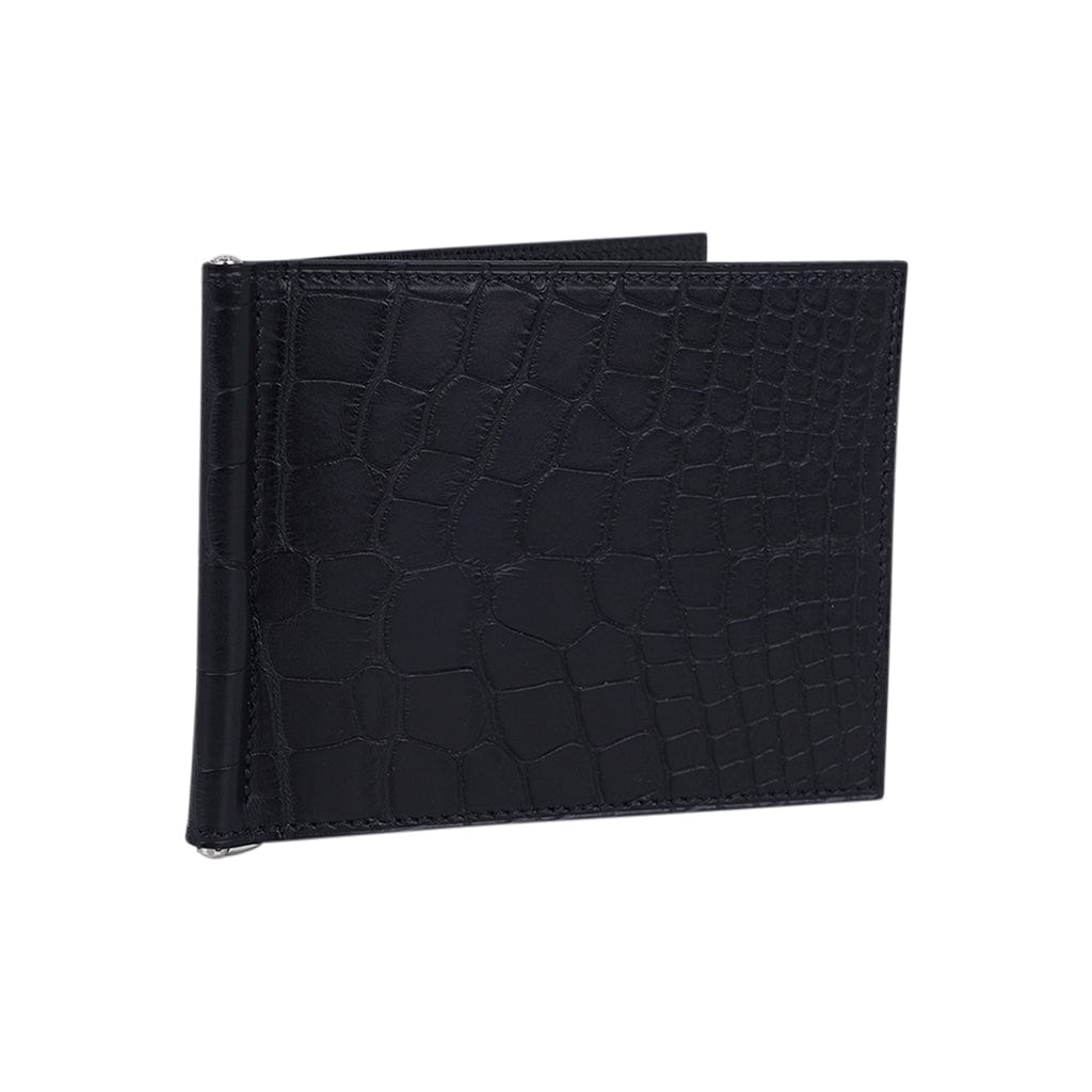 Hermes Poker Compact Wallet Black Matte Alligator | Mightychic