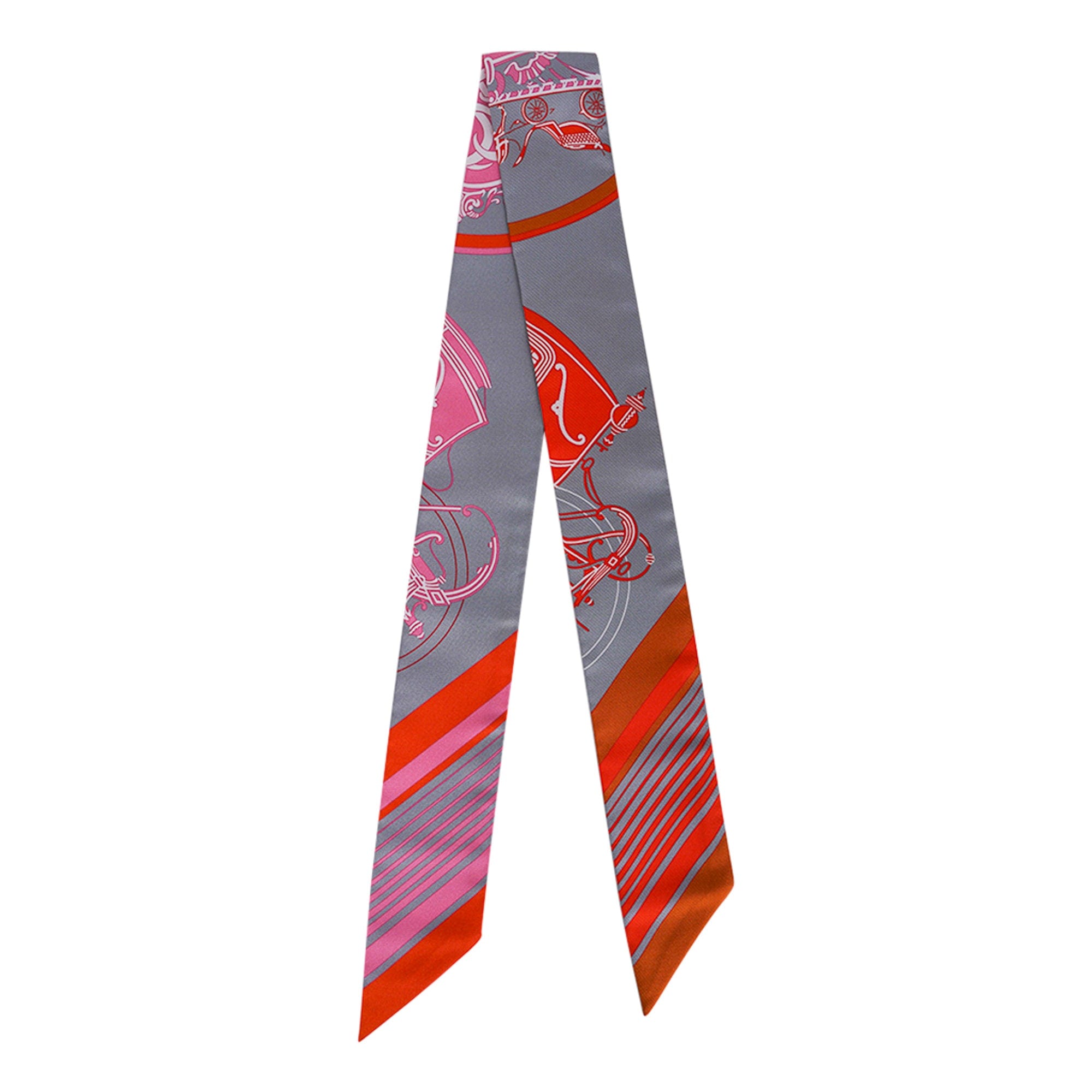 Hermès Twilly Ex-Libris – Gris Orange Rose Silk Scarf | Mightychic
