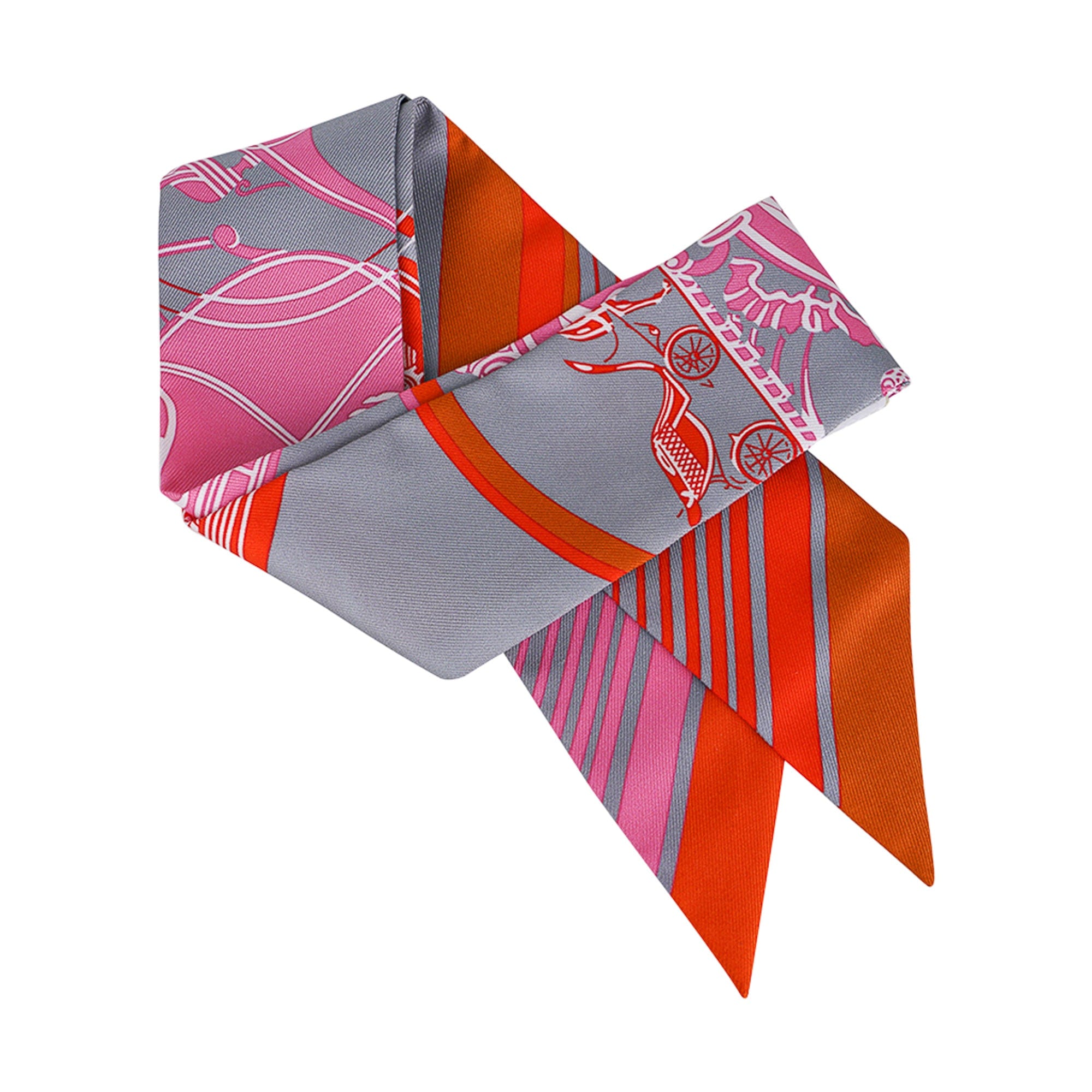 Hermès Twilly Ex-Libris – Gris Orange Rose Silk Scarf | Mightychic