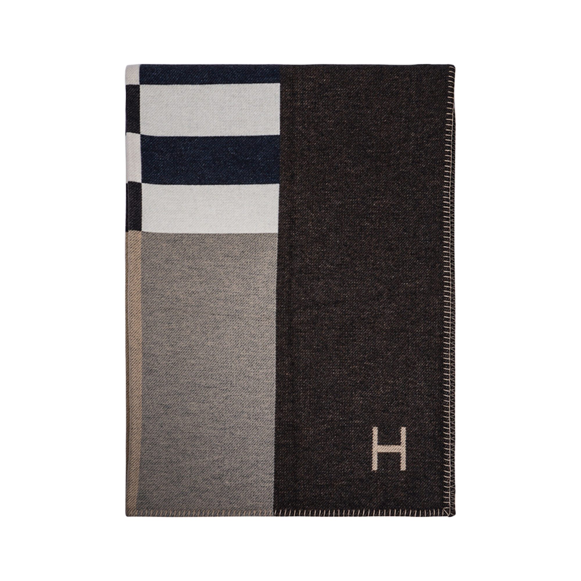 布団・毛布 Hermes H Casaque Blanket Ecru x Carbone Hermès H Casaque Blanket – Ecru and Carbone Luxury Throw