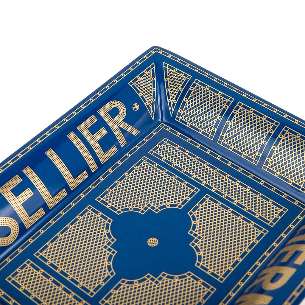 Hermès Sellier Tray – Bleu Roi and Gold Porcelain