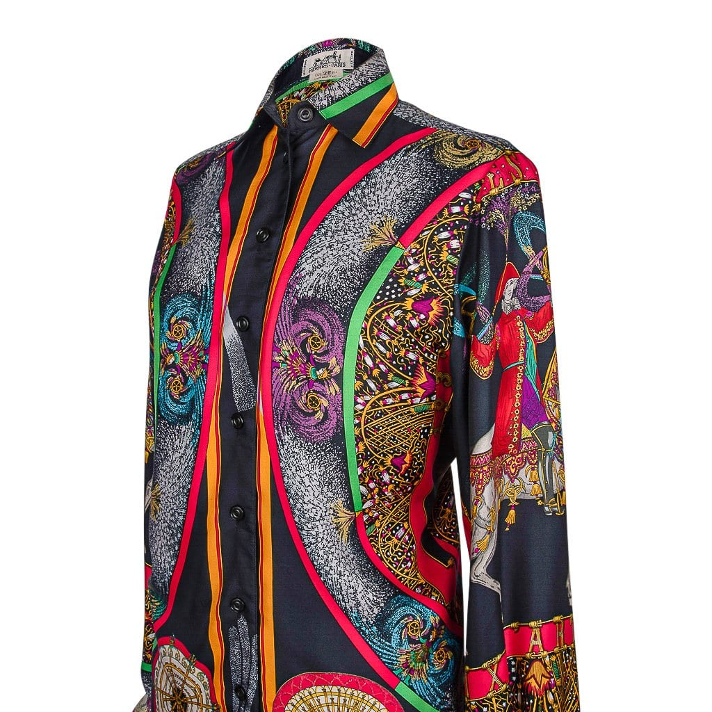 Hermès Vintage Silk Blouse – Feux D'Artifice with Matching Twilly