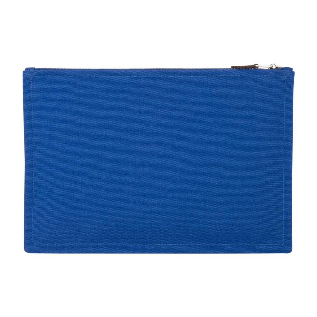 Hermes Bain Flat Yachting Pouch Case Electric Blue Cotton Large
