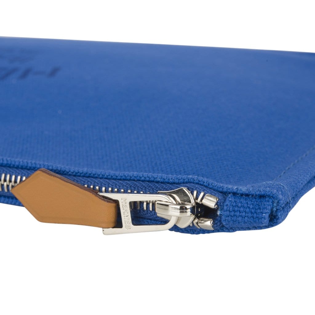 Hermes Bain Flat Yachting Pouch Case Electric Blue Cotton Large