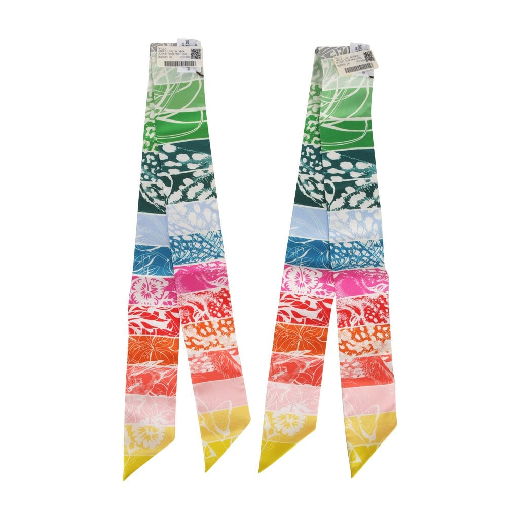 Hermes Twilly Jungle Love Rainbow Vert Rose Multicolore Set of 2