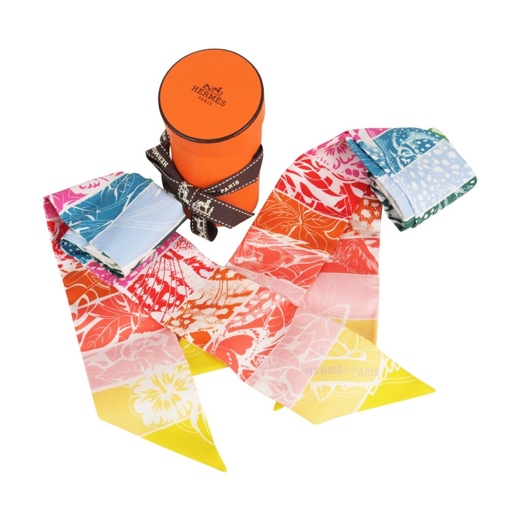 Hermes Twilly Jungle Love Rainbow Vert Rose Multicolore Set of 2