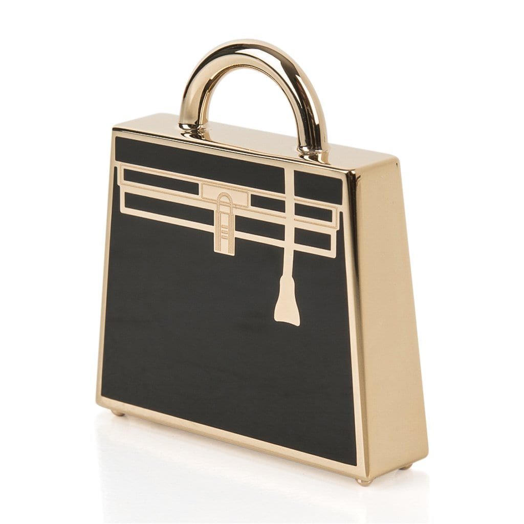 Hermes Curiosite Kelly Laque Charm Black / Permabrass Pendant New