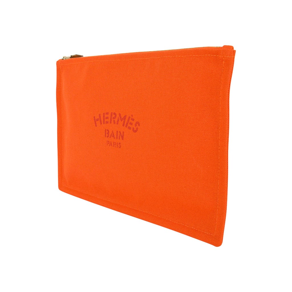 Hermes Bain Flat Yachting Pouch Case Orange Cotton Large | Mightychic