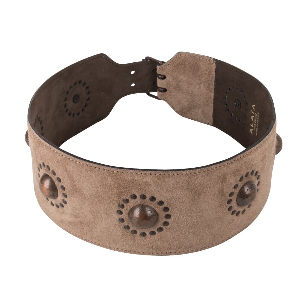Azzedine Alaia Belt Vintage Suede Brass Hardware Wide 70 | Mightychic