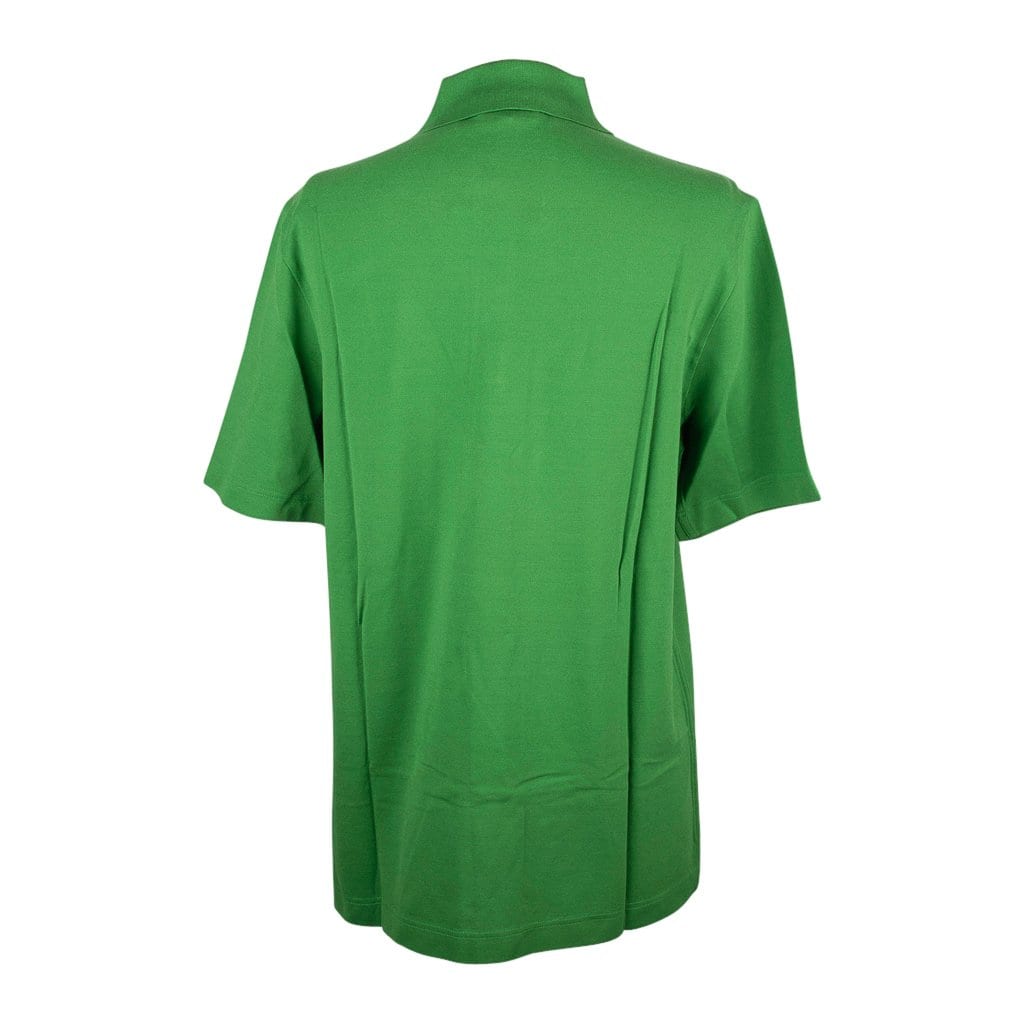 Hermes Men's Embroidered Polo Shirt Vert Vif Short Sleeve L