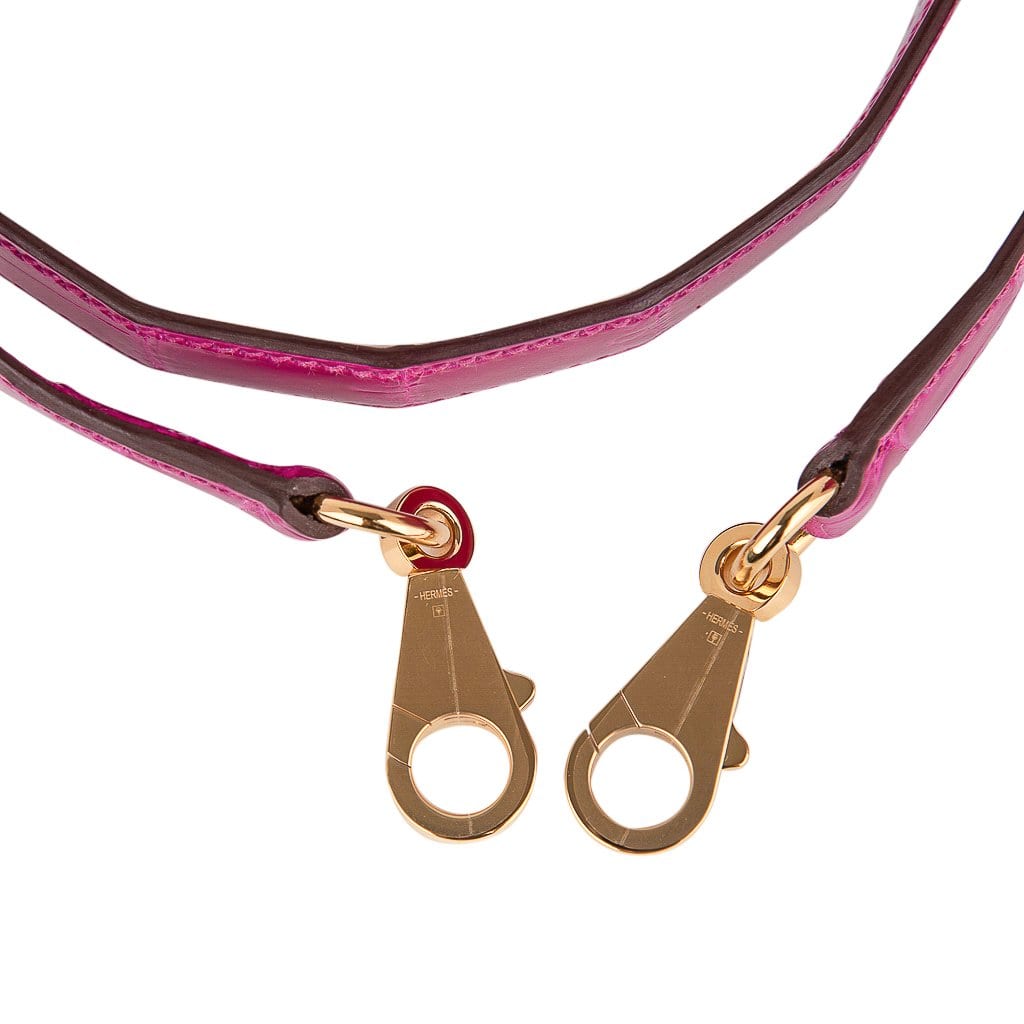 Hermes Kelly 28 Sellier Bag Rose Scheherazade Crocodile Gold