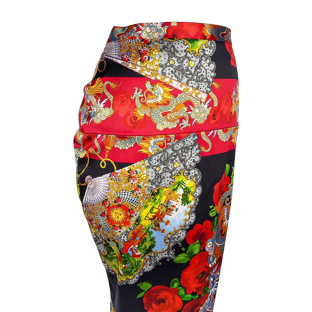 Dolce & Gabbana Vintage Skirt Exotic Asian Print Dragons Fans